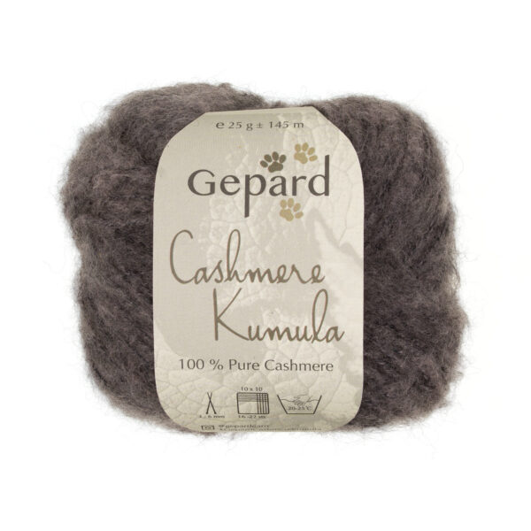 Pelote de laine Cashmere Kumula de Gepard, teinte Marron – un brun profond et naturel, à la texture douce et aérienne du cachemire italien.