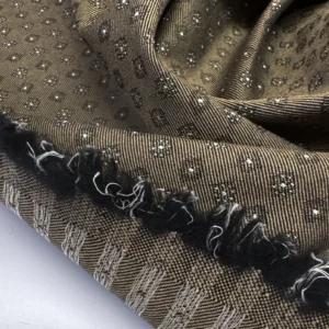 Jacquard coton laine brun vert, motif géométrique, 260 g/m², 160 cm, deadstock italien pour vestes et accessoires