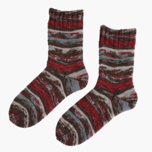 écheveau de laine Sock & More 4ply Arne & Carlos Storjuvtinden Color, dégradé brun, gris et rouge brique à effet rayures automatiques