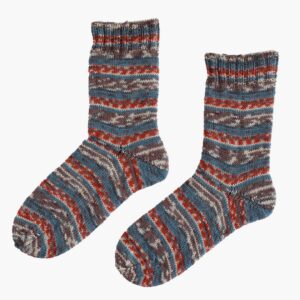 pelote de laine Sock & More 4ply Arne & Carlos Polmak Color, dégradé bleu ardoise, rouille et gris clair à rayures automatiques