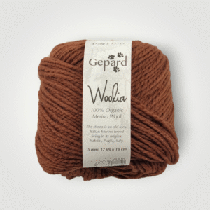 pelote de laine Gepard Woolia Brandy Bliss, 100 % mérinos biologique brun chaud non superwash