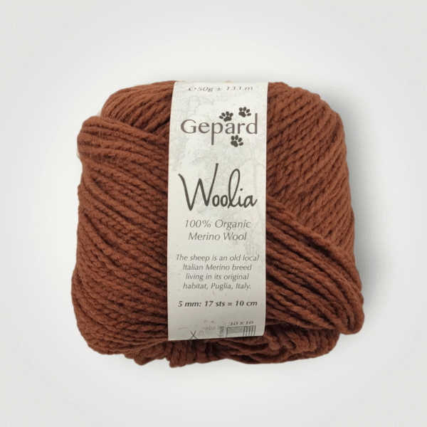 pelote de laine Gepard Woolia Brandy Bliss, 100 % mérinos biologique brun chaud non superwash