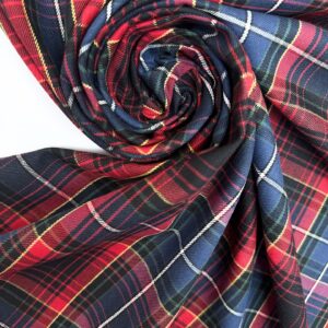 Tweed coton italien à carreaux rouge bleu vert, 155 g/m², 151 cm, non extensible