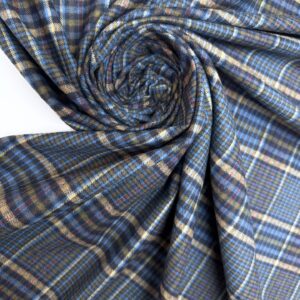 Flanelle de coton italienne à carreaux bleu vert et beige, 190 g/m², 157 cm, non extensible