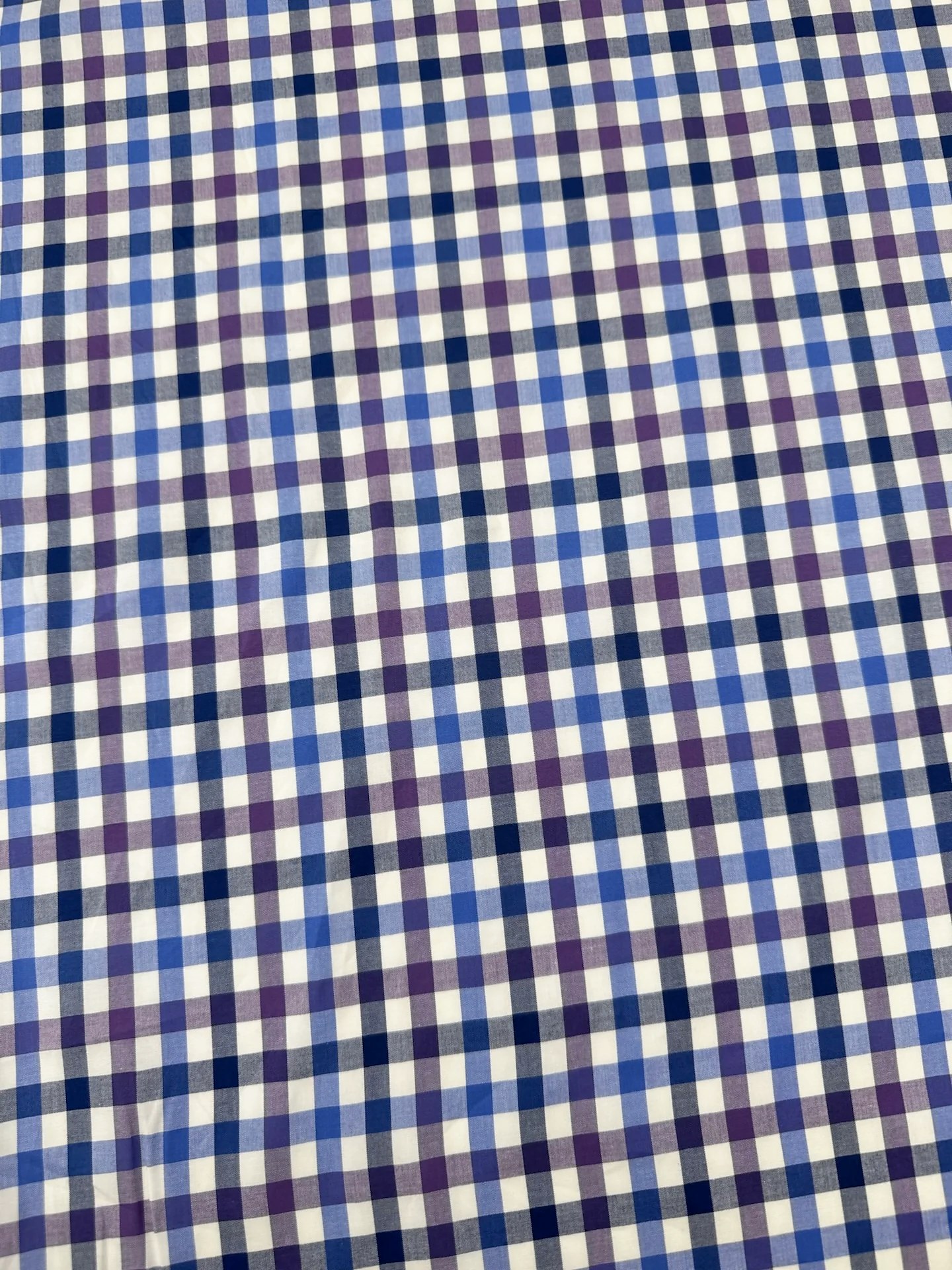 Tissu Popeline Carreaux Oxford en coton bleu violet écru, deadstock italien pour chemise et blouse