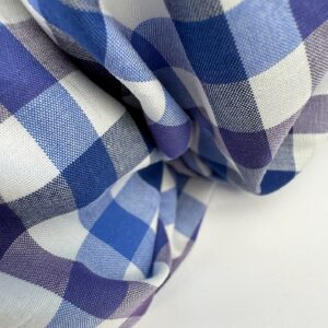 Tissu Popeline Carreaux Oxford en coton bleu violet écru, deadstock italien pour chemise et blouse