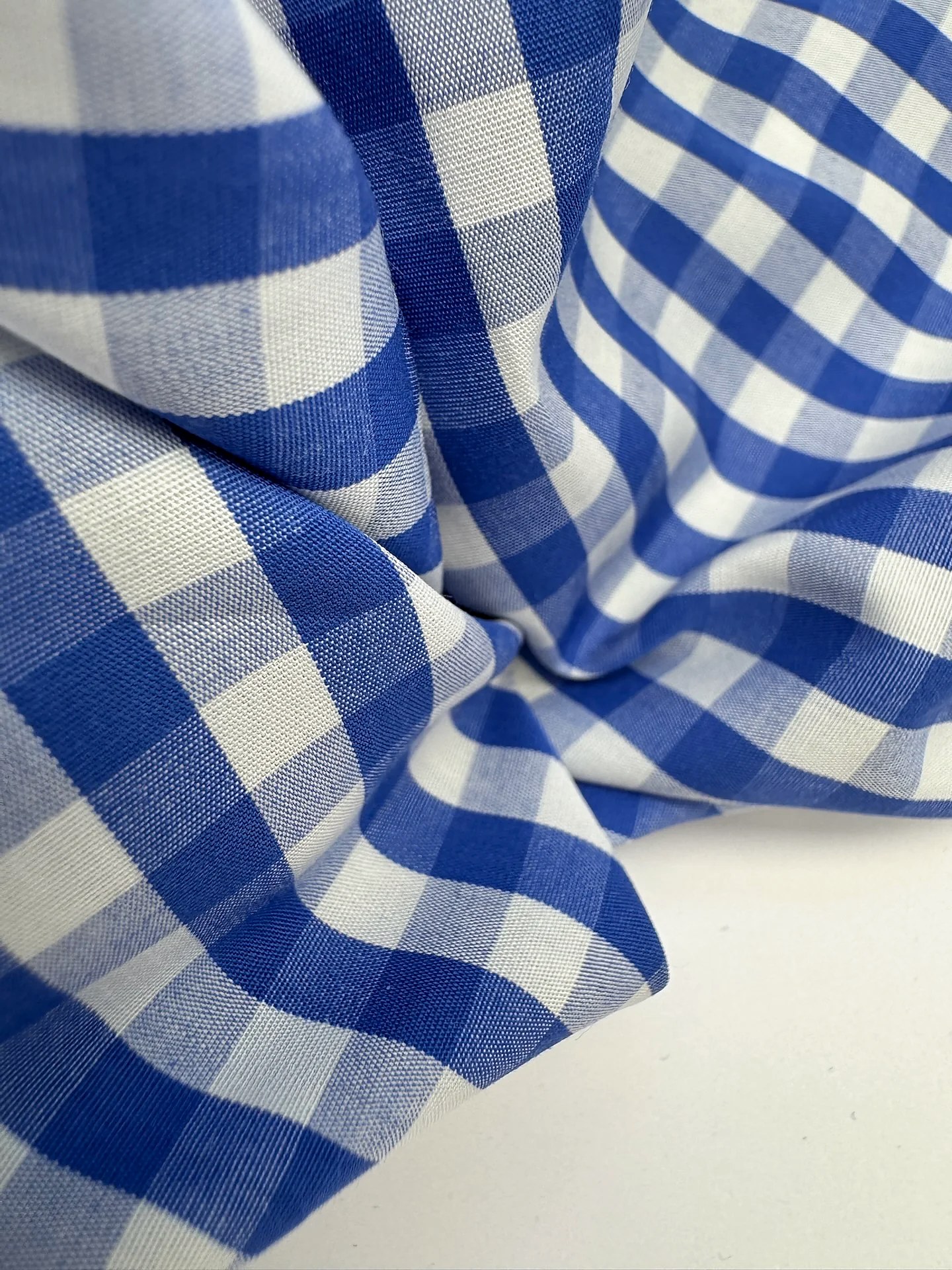 Tissu Popeline Vichy Atlantique bleu et écru, deadstock italien 100 % coton pour chemise et blouse