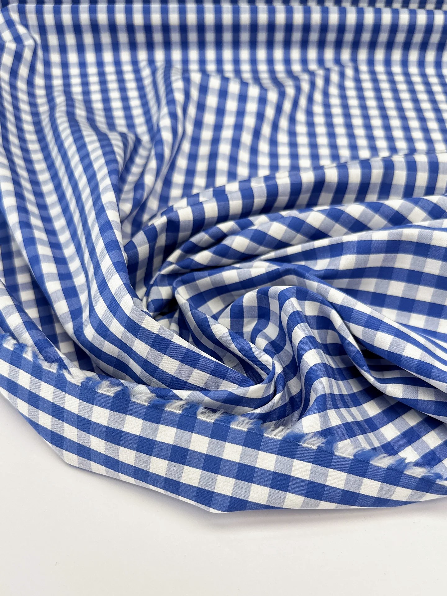 Tissu Popeline Vichy Atlantique bleu et écru, deadstock italien 100 % coton pour chemise et blouse