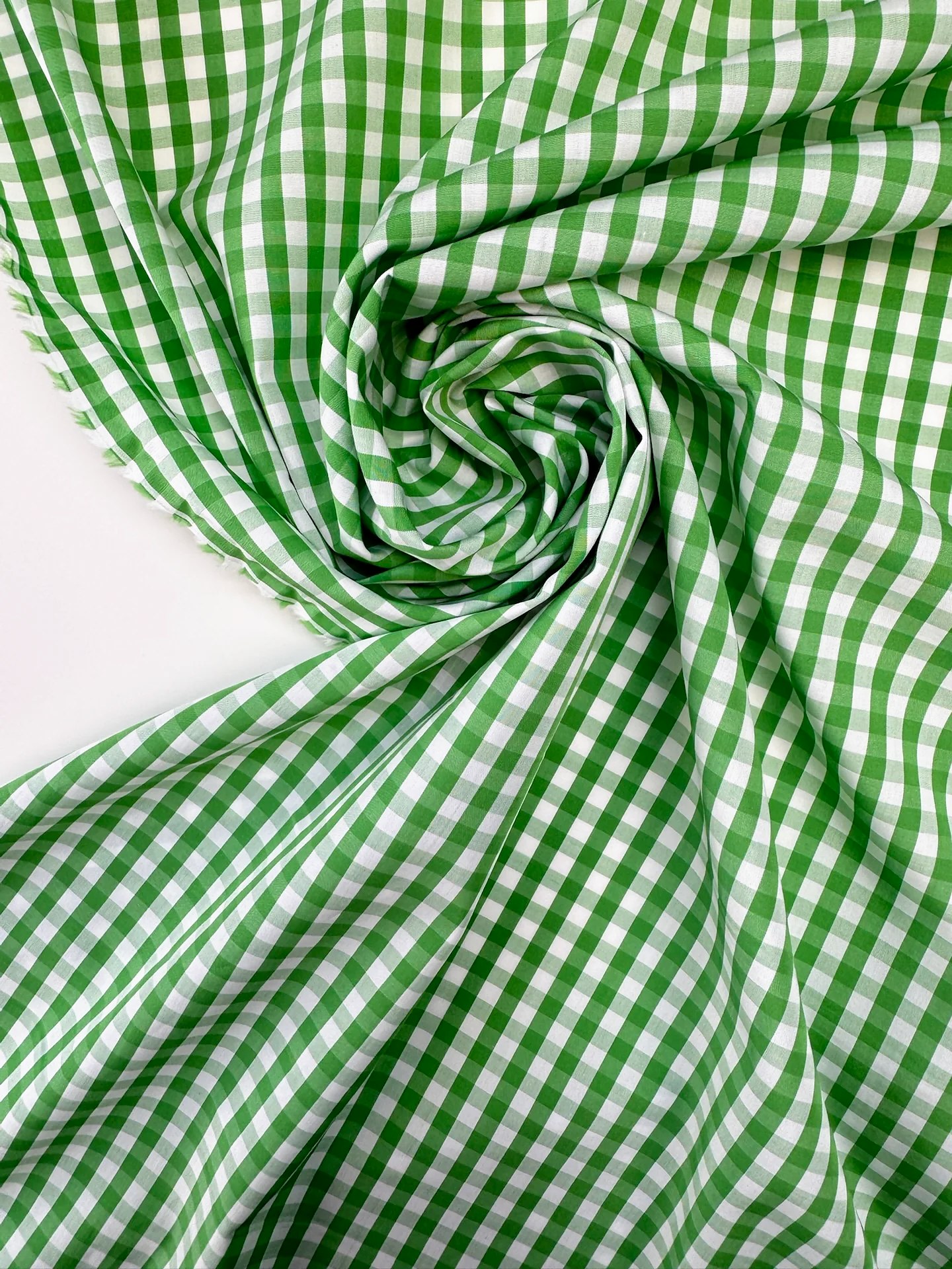 Tissu Popeline Vichy Prairie vert et écru, deadstock italien 100 % coton pour chemise et blouse