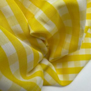 Tissu Popeline Vichy Soleil jaune et écru, deadstock italien 100 % coton pour chemise et blouse